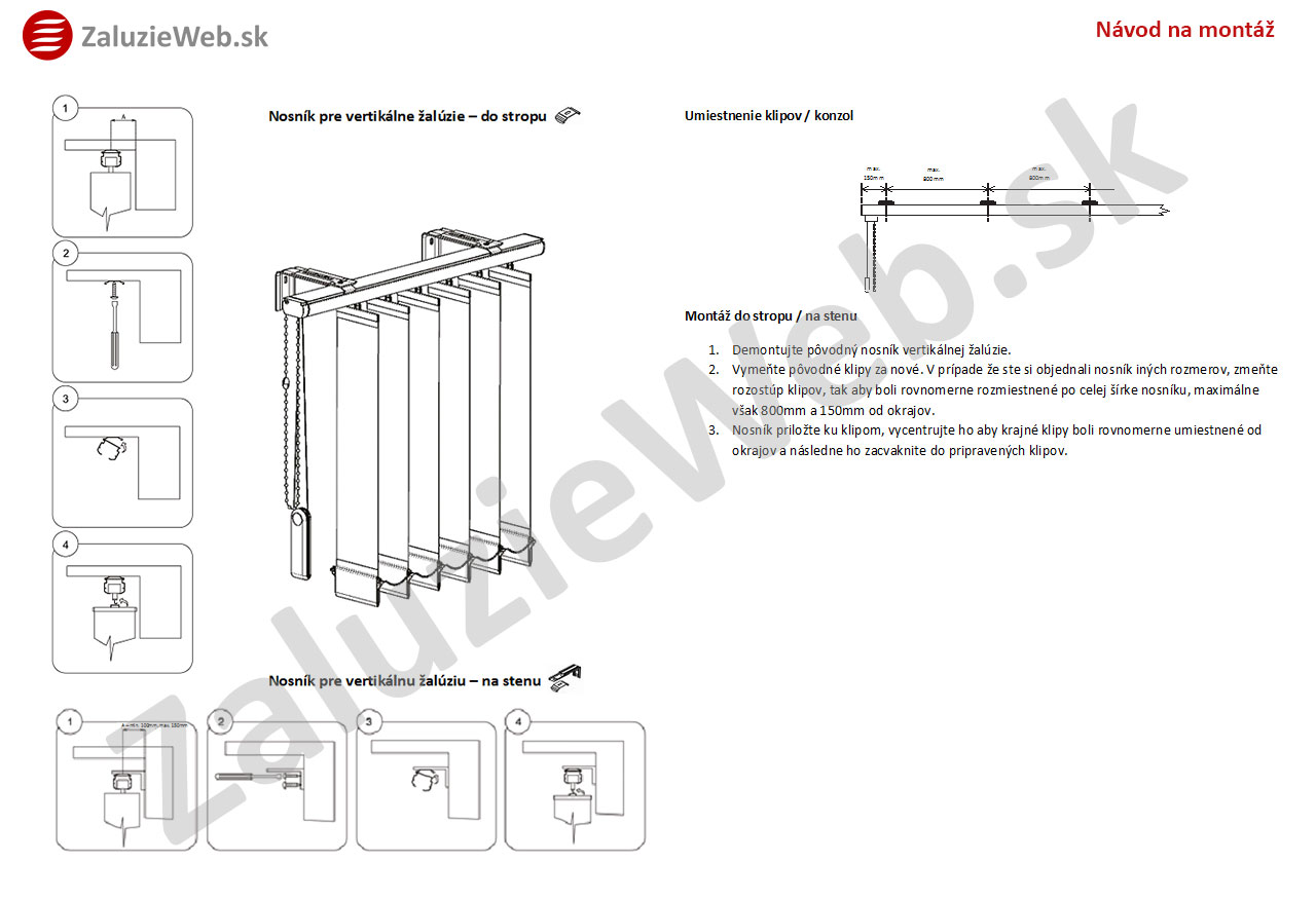 montaz nosniku pre vertkalne zaluzie